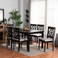 Baxton Studio RH332C-Grey/Dark Brown-7PC Dining Set Renaud Modern and Contemporary Grey Fabric Upholstered and Dark Brown Finished Wood 7-Piece Dining Set